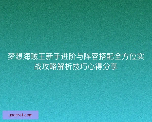 梦想海贼王新手进阶与阵容搭配全方位实战攻略解析技巧心得分享 梦想海贼王新手进阶与阵容搭配全方位实战攻略解析技巧心得分享